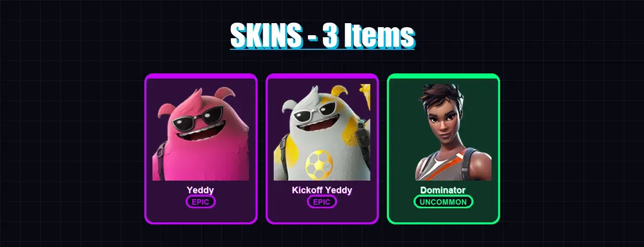 [PC/XBOX/PSN] | Yeddy | Kickoff Yeddy | Dominator | 3 skin | 9 pickaxe | 2 emote | 4 glider | Lv81 — メインプレビュー