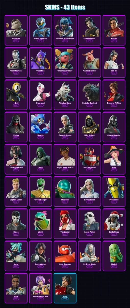 [PS4/PS5/XBOX/PC] | Meowdas | UNSC Spartan | Shadow Blade Hope | Outlaw Midas | Kendo | 43 skin | 91 pickaxe | 53 emote | 61 glider | Lv996 — main preview