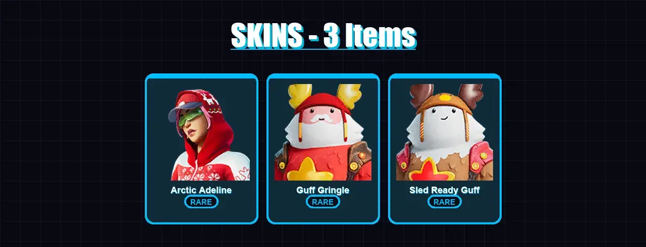 [PC/XBOX/PSN] | Arctic Adeline | Guff Gringle | Sled Ready Guff | 3 skin | 2 pickaxe | 2 emote | 3 glider | Lv4 — główny podgląd