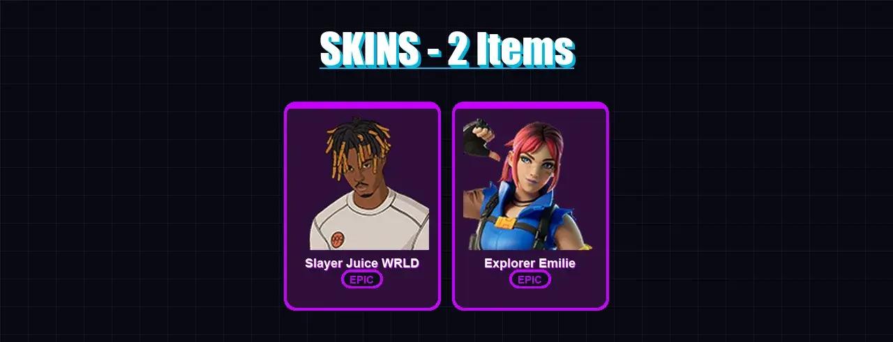 [PC/XBOX/PSN] | Slayer Juice WRLD | Explorer Emilie | 2 skin | 2 pickaxe | 3 emote | 1 glider | #26659 — main preview