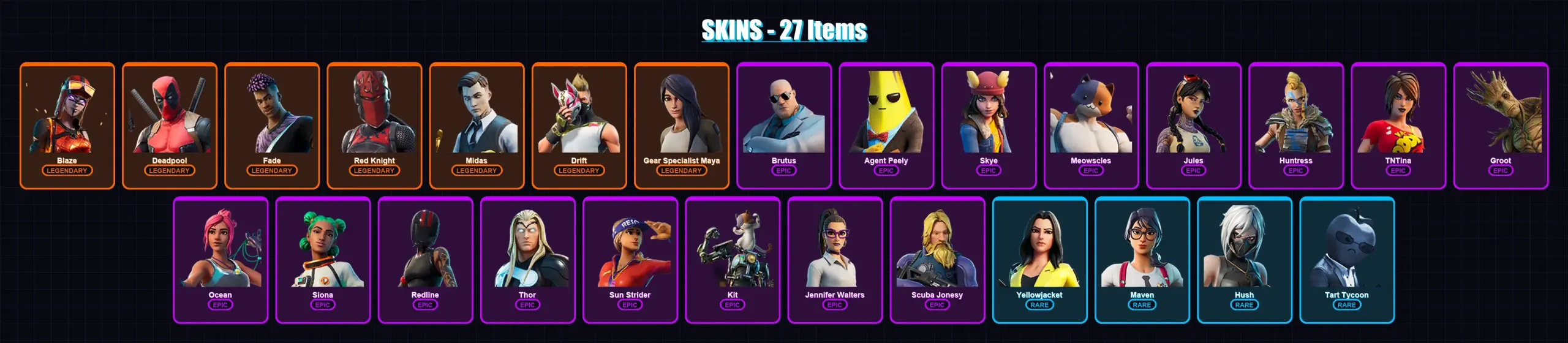 [PC/PSN] | Blaze | Deadpool | Fade | Red Knight | Midas | 27 skin | 25 pickaxe | 25 emote | 28 glider | Lv366 — main preview