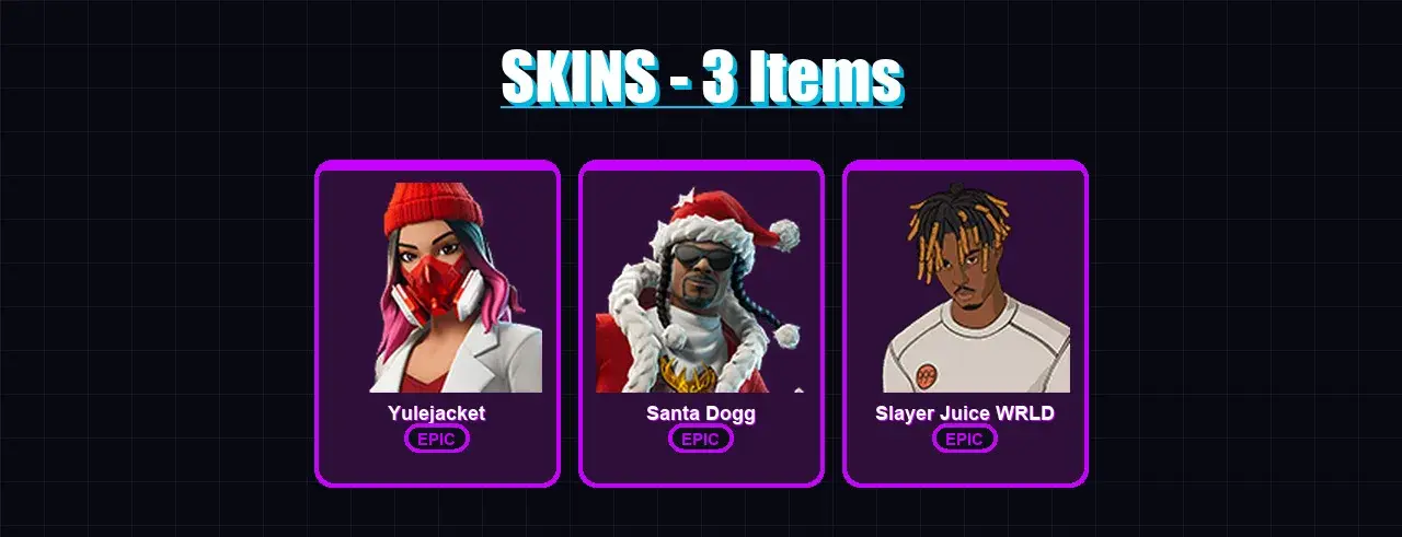 [PC/PSN] | Yulejacket | Santa Dogg | Slayer Juice WRLD | 3 skin | 28 pickaxe | 11 emote | 16 glider | Lv165 — main preview