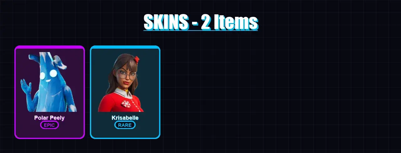 [PC/XBOX/PSN] | Polar Peely | Krisabelle | 2 skin | 5 pickaxe | 5 emote | 8 glider | Lv90 — メインプレビュー