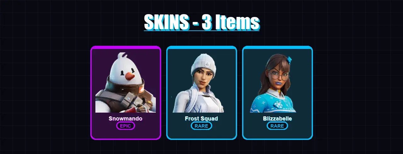 [PC/XBOX/PSN] | Snowmando | Frost Squad | Blizzabelle | 3 skin | 6 pickaxe | 4 emote | 5 glider | Lv55 — Hauptvorschau