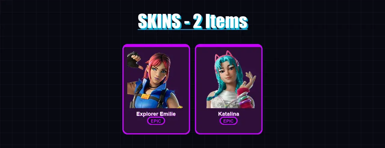 [PC/XBOX/PSN] | Explorer Emilie | Katalina | 2 skin | 2 pickaxe | 2 emote | 1 glider | Lv6 — メインプレビュー