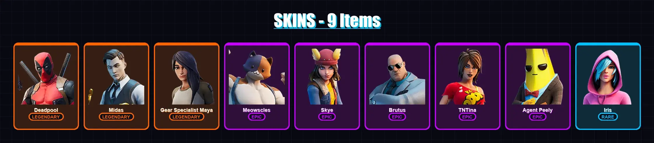 [PC/XBOX/PSN] | Deadpool | Midas | Gear Specialist Maya | Meowscles | Skye | 9 skin | 11 pickaxe | 16 emote | 14 glider | Lv179 — vista previa principal