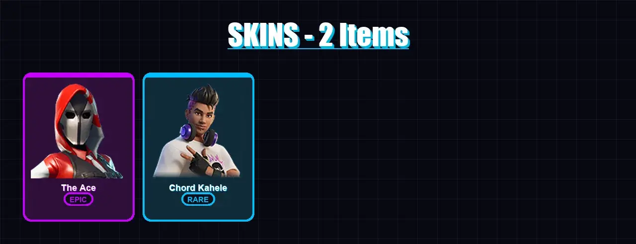 [PC/XBOX/PSN] | The Ace | Chord Kahele | 2 skin | 8 pickaxe | 8 emote | 6 glider | Lv62 — aperçu principal