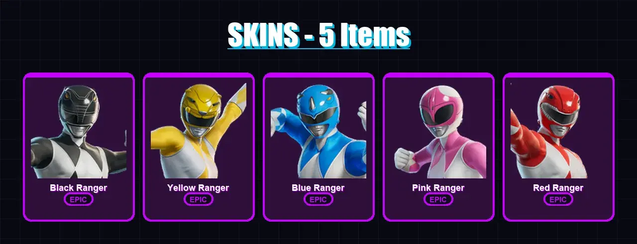 [PC/XBOX/PSN] | Black Ranger | Yellow Ranger | Blue Ranger | Pink Ranger | Red Ranger | 5 skin | 10 pickaxe | 6 emote | 7 glider | Lv21 — main preview