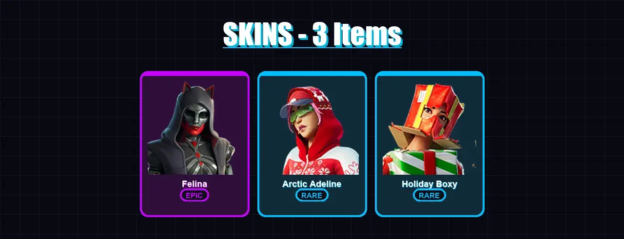 [PC/XBOX] | Felina | Arctic Adeline | Holiday Boxy | 3 skin | 21 pickaxe | 16 emote | 17 glider | Lv271 — main preview