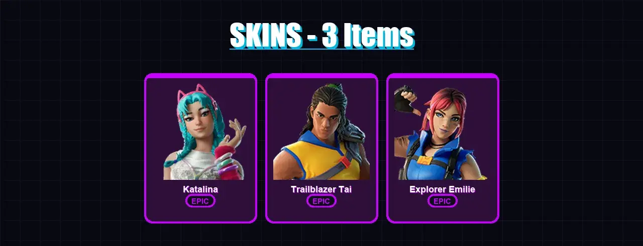 [PC/XBOX/PSN] | Katalina | Trailblazer Tai | Explorer Emilie | 3 skin | 4 pickaxe | 2 emote | 2 glider | Lv7 — main preview