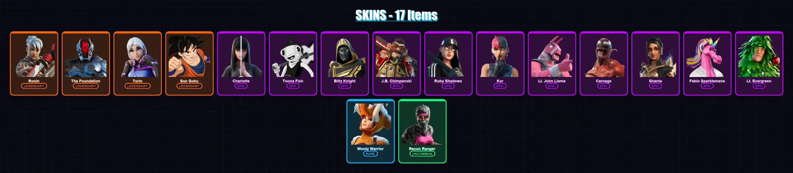 [PC/PSN] | Ronin | The Foundation | Torin | Son Goku | Charlotte | 17 skin | 47 pickaxe | 32 emote | 46 glider | Lv840 — main preview