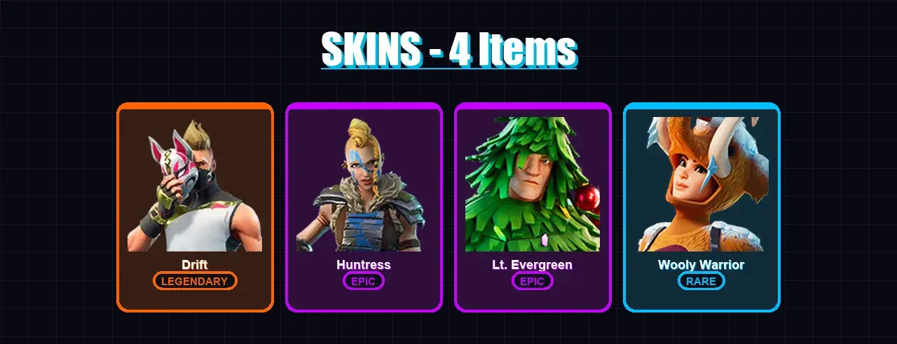 [PS4/PS5/XBOX/PC] | Drift | Huntress | Lt. Evergreen | Wooly Warrior | 4 skin | 4 pickaxe | 3 emote | 5 glider | Lv31 — основное превью