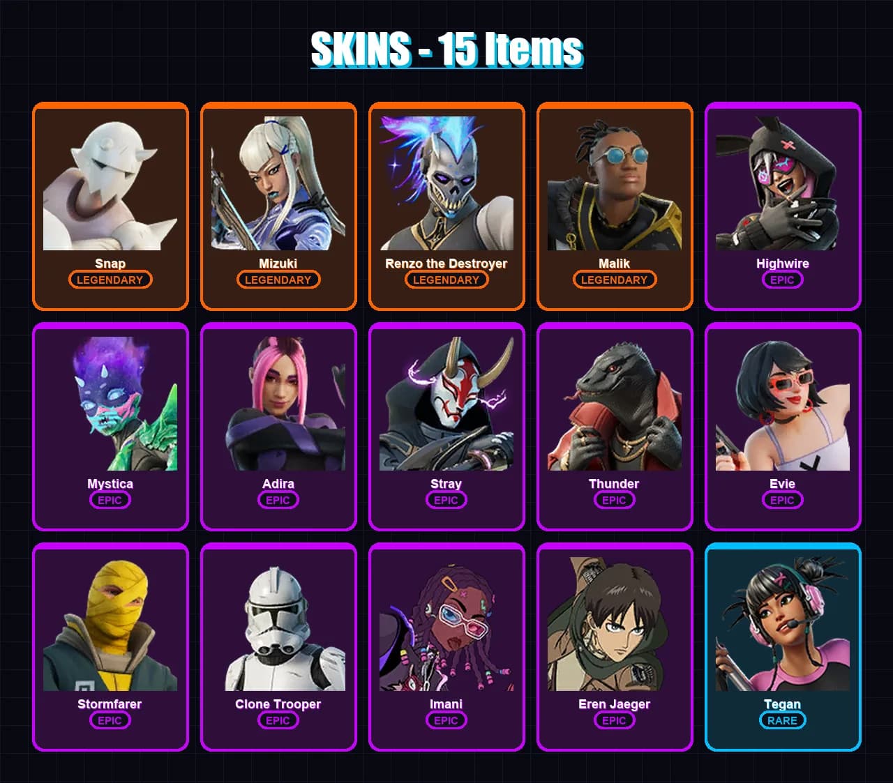 [PS4/PS5/XBOX/PC] | Snap | Mizuki | Renzo the Destroyer | Malik | Highwire | 15 skin | 30 pickaxe | 16 emote | 24 glider | Lv246 — main preview