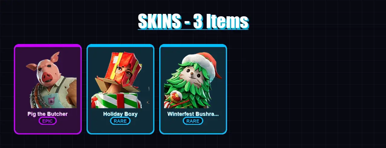 [PC/XBOX/PSN] | Pig the Butcher | Holiday Boxy | Winterfest Bushranger | 3 skin | 17 pickaxe | 10 emote | 16 glider | Lv183 — main preview