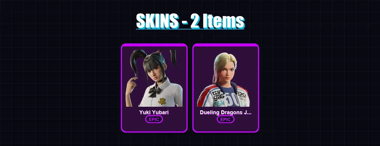 [PC/XBOX/PSN] | Yuki Yubari | Dueling Dragons Jackie | 2 skin | 21 pickaxe | 6 emote | 10 glider | Lv118 — main preview