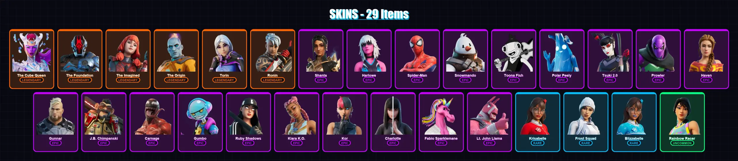 [PS4/PS5/XBOX/PC] | The Cube Queen | The Foundation | The Imagined | The Origin | Torin | 29 skin | 41 pickaxe | 30 emote | 41 glider | Lv809 — основное превью
