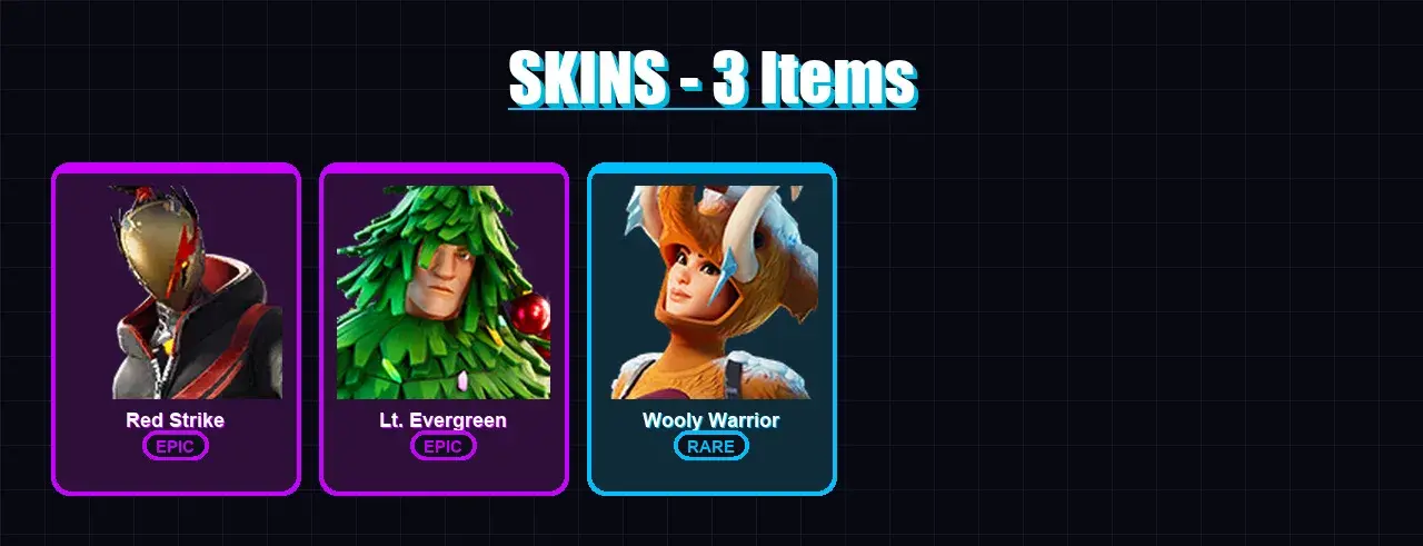 [PC/XBOX/PSN] | Red Strike | Lt. Evergreen | Wooly Warrior | 3 skin | 7 pickaxe | 8 emote | 8 glider | Lv162 — Hauptvorschau