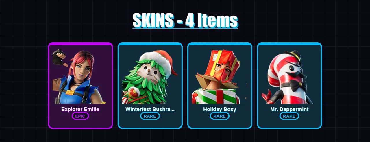 [PC/XBOX/PSN] | Explorer Emilie | Winterfest Bushranger | Holiday Boxy | Mr. Dappermint | 4 skin | 7 pickaxe | 2 emote | 6 glider | Lv84 — main preview