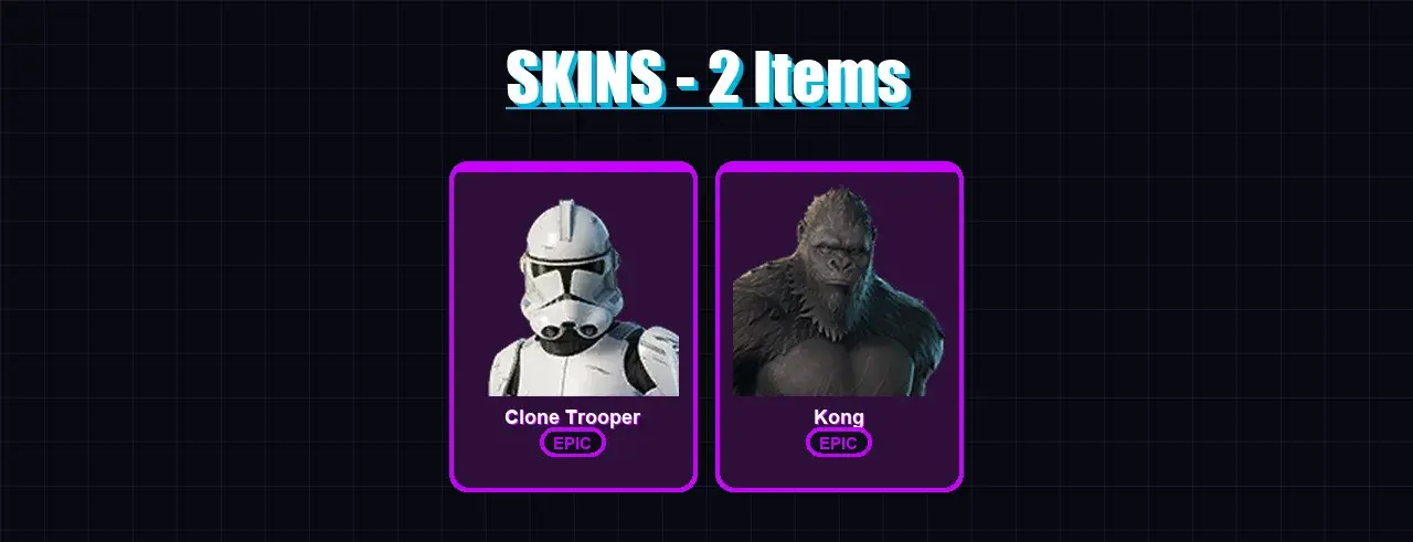 [PC/XBOX/PSN] | Clone Trooper | Kong | 2 skin | 3 pickaxe | 1 emote | 2 glider | Lv15 — Hauptvorschau