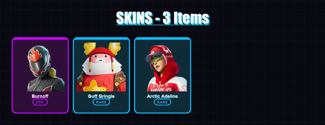 [PC/XBOX] | Burnoff | Guff Gringle | Arctic Adeline | 3 skin | 19 pickaxe | 9 emote | 18 glider | Lv211 — main preview