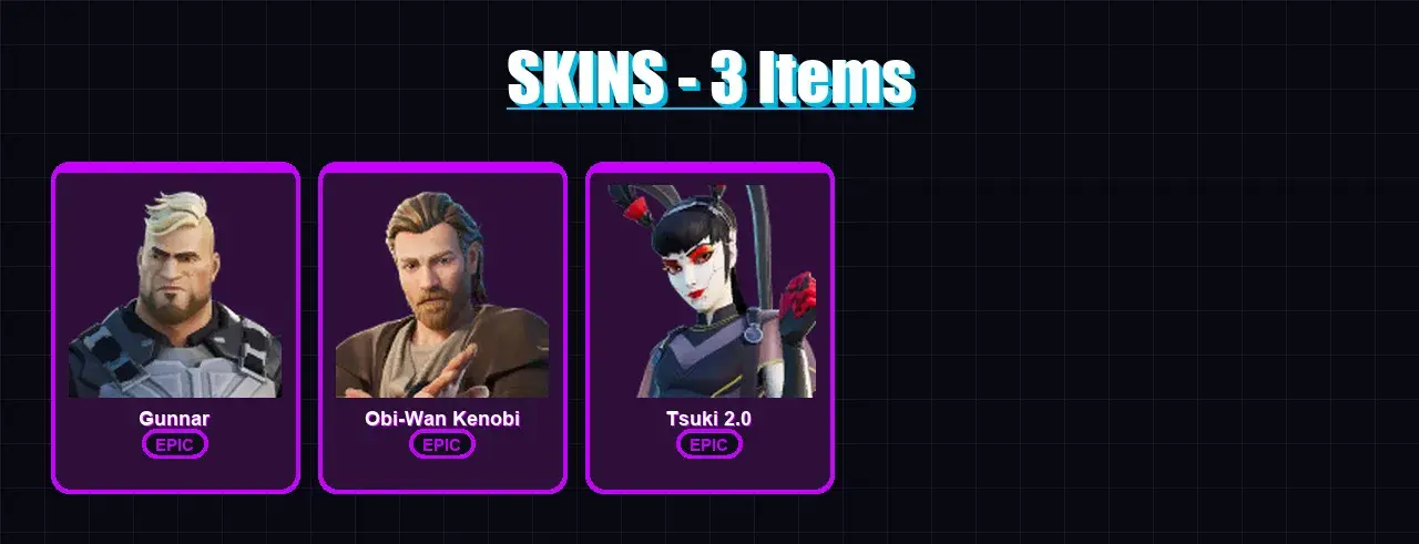 [PC/PSN] | Gunnar | Obi-Wan Kenobi | Tsuki 2.0 | 3 skin | 5 pickaxe | 3 emote | 6 glider | Lv35 — main preview