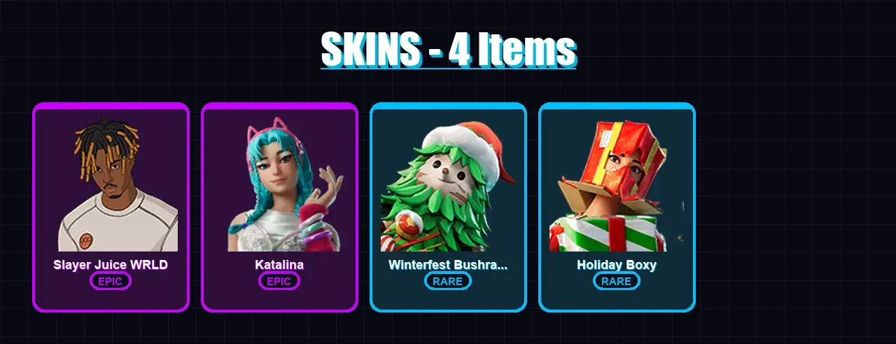 [PC/XBOX/PSN] | Slayer Juice WRLD | Katalina | Winterfest Bushranger | Holiday Boxy | 4 skin | 9 pickaxe | 6 emote | 11 glider | Lv110 — Hauptvorschau