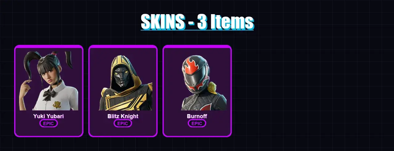 [PC/XBOX/PSN] | Yuki Yubari | Blitz Knight | Burnoff | 3 skin | 35 pickaxe | 13 emote | 24 glider | Lv232 — main preview