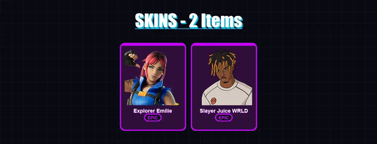 [PC/XBOX/PSN] | Explorer Emilie | Slayer Juice WRLD | 2 skin | 2 pickaxe | 3 emote | 1 glider | #27428 — main preview