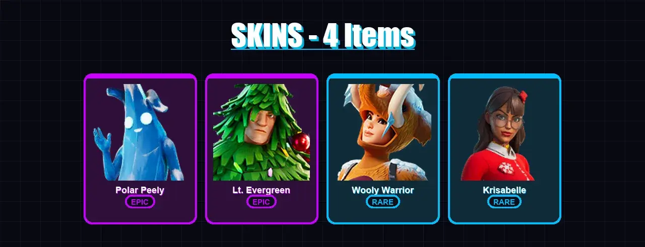 [PC/XBOX/PSN] | Polar Peely | Lt. Evergreen | Wooly Warrior | Krisabelle | 4 skin | 17 pickaxe | 13 emote | 17 glider | Lv277 — Hauptvorschau