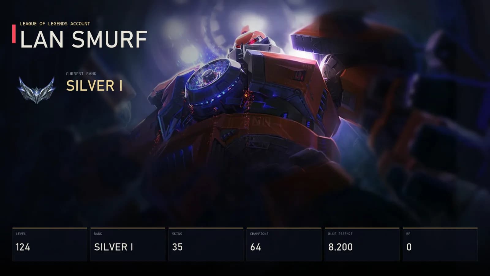 LAN | Lv124 | Silver I | 35 Skin | 64 Champion — main preview