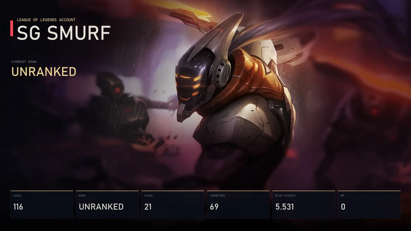 SG | Lv116 | Unranked | 21 Skin | 69 Champion — main preview