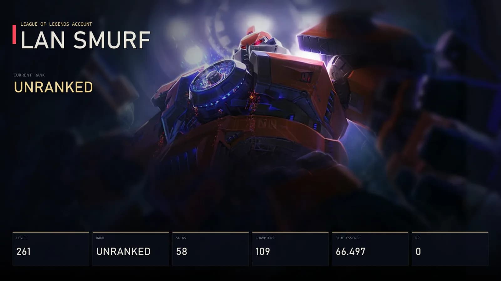 LAN | Lv261 | Unranked | 58 Skin | 109 Champion — main preview