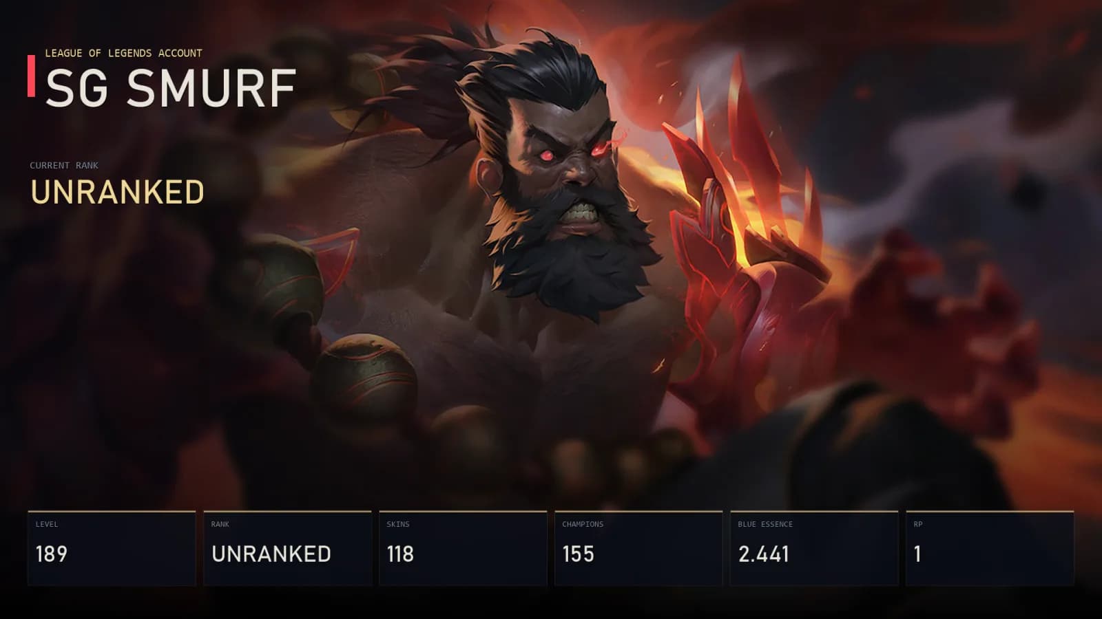 SG | Lv189 | Unranked | 118 Skin | 155 Champion — main preview