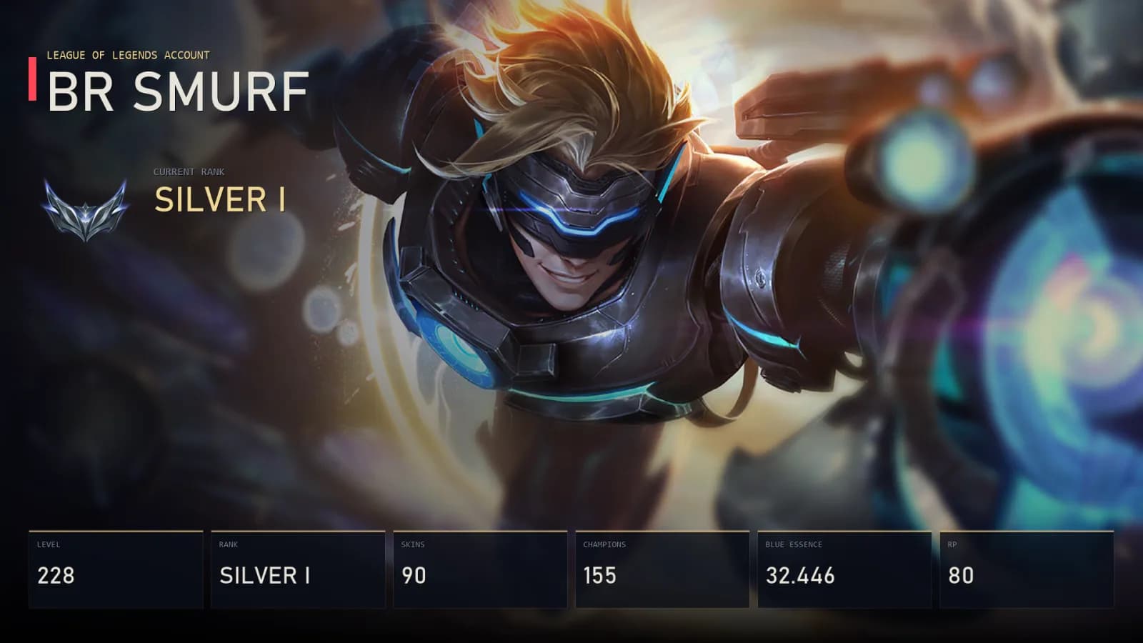 BR | Pulsefire Ezreal | High Noon Ashe | Mecha Kingdoms Jax | God Fist Lee Sin | PROJECT: Mordekaiser | Silver I | 90 Skin | 155 Champion — aperçu principal