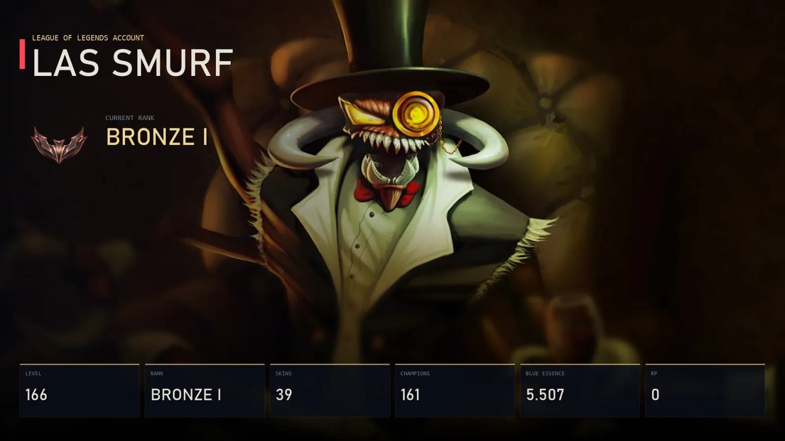 LAS | Lv166 | Bronze I | 39 Skin | 161 Champion — main preview