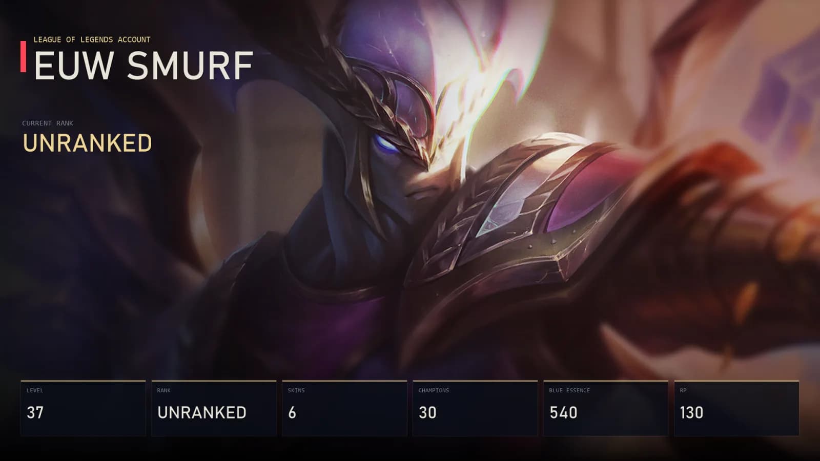 EUW | Lv37 | Unranked | 6 Skin | 30 Champion — main preview