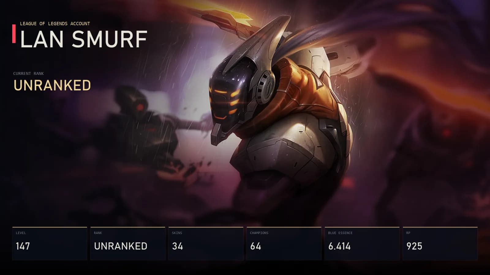 LAN | Lv147 | Unranked | 34 Skin | 64 Champion — main preview