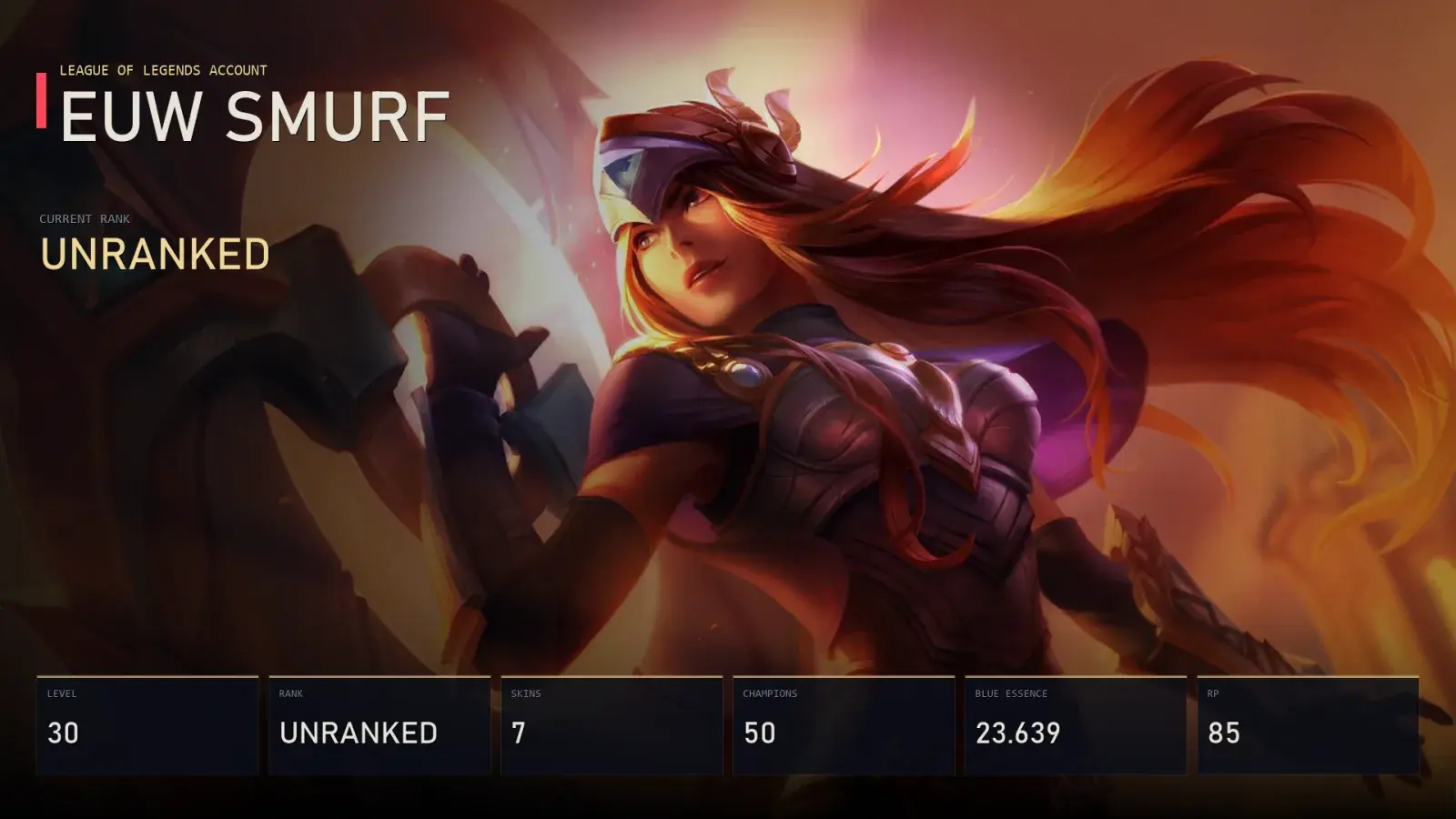 EUW | Victorious Sivir | Riot Kayle | Pharaoh Amumu | Statue of Karthus | Freljord Rammus | Nightblade Irelia | Unranked | 7 Skin | 50 Champion — メインプレビュー