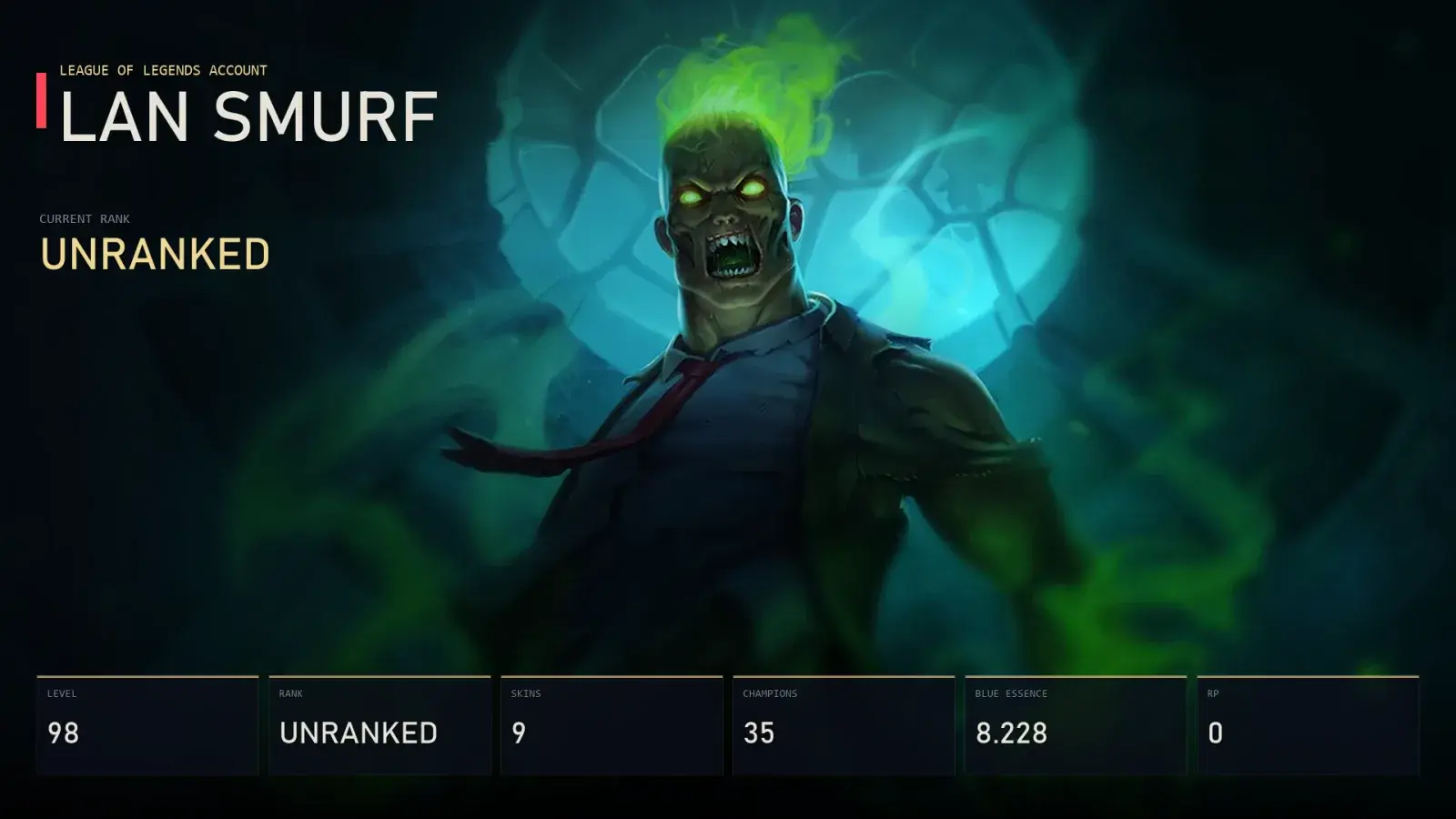 LAN | Zombie Brand | Dunkmaster Darius | Vandal Vladimir | Riot Kayle | Nightmare Tryndamere | Crime City Twitch | Unranked | 9 Skin | 35 Champion — 메인 미리보기