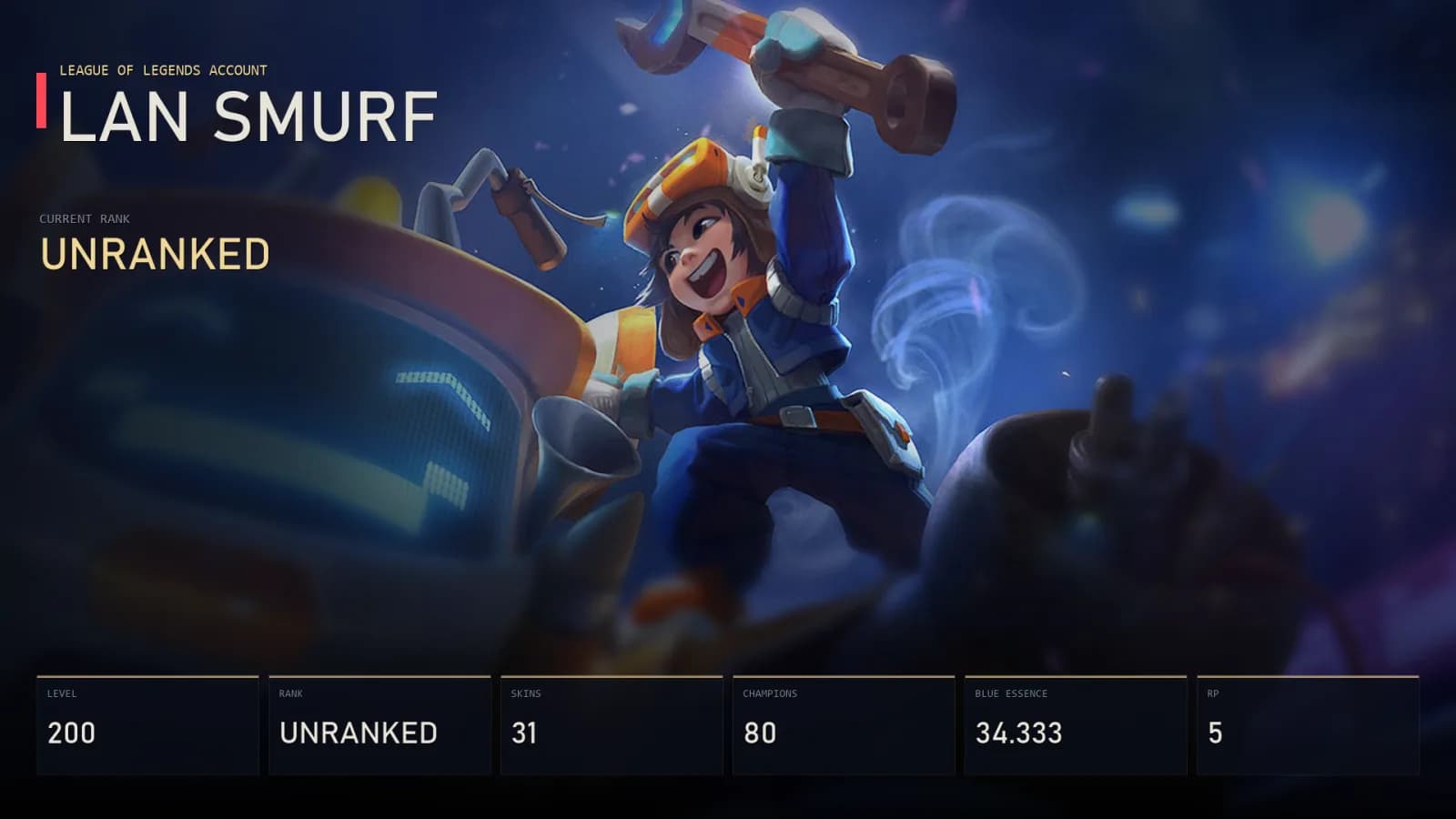 LAN | Lv200 | Unranked | 31 Skin | 80 Champion — main preview