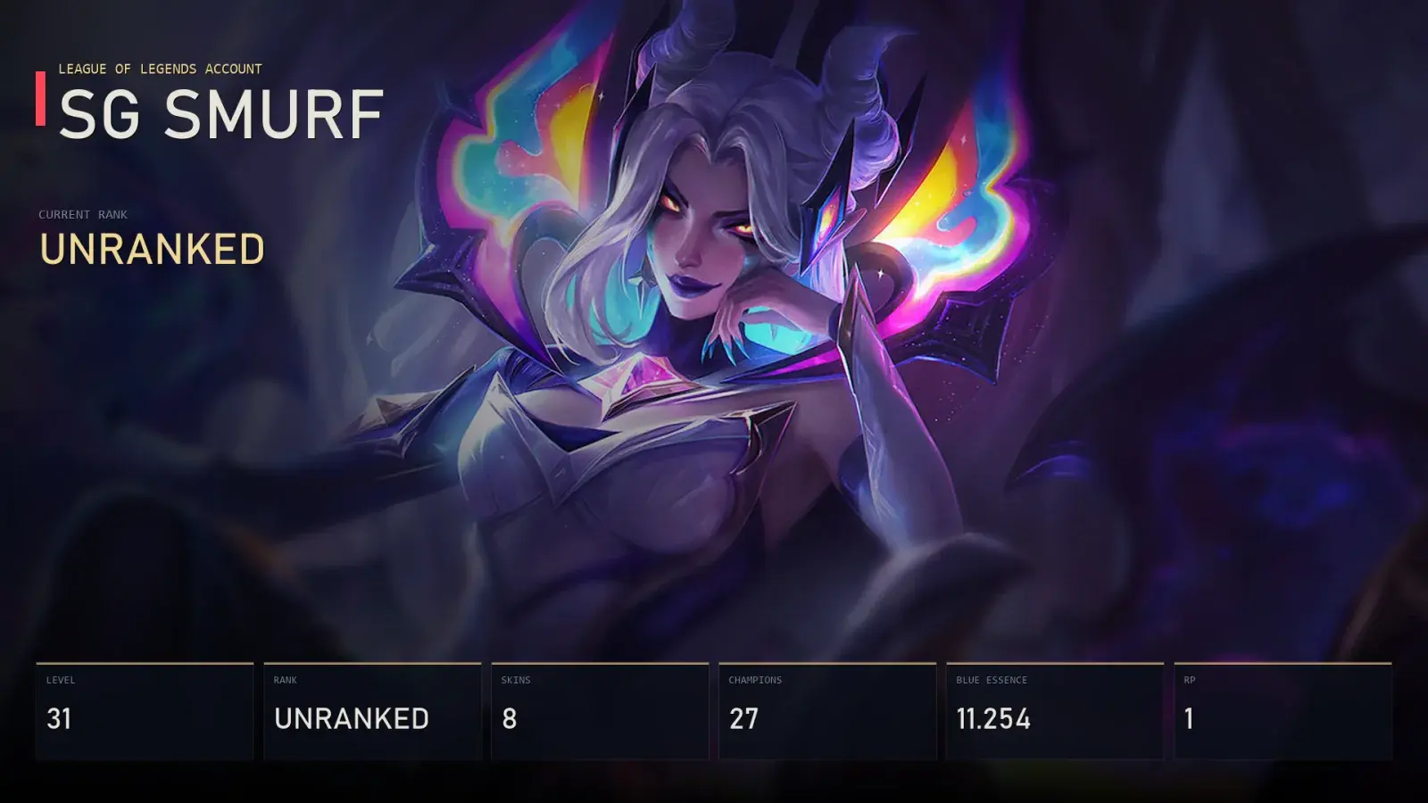 SG | Star Nemesis Morgana | Arclight Brand | Highland Tryndamere | TPA Ezreal | Desert Trooper Garen | Unranked | 8 Skin | 27 Champion — ana önizleme