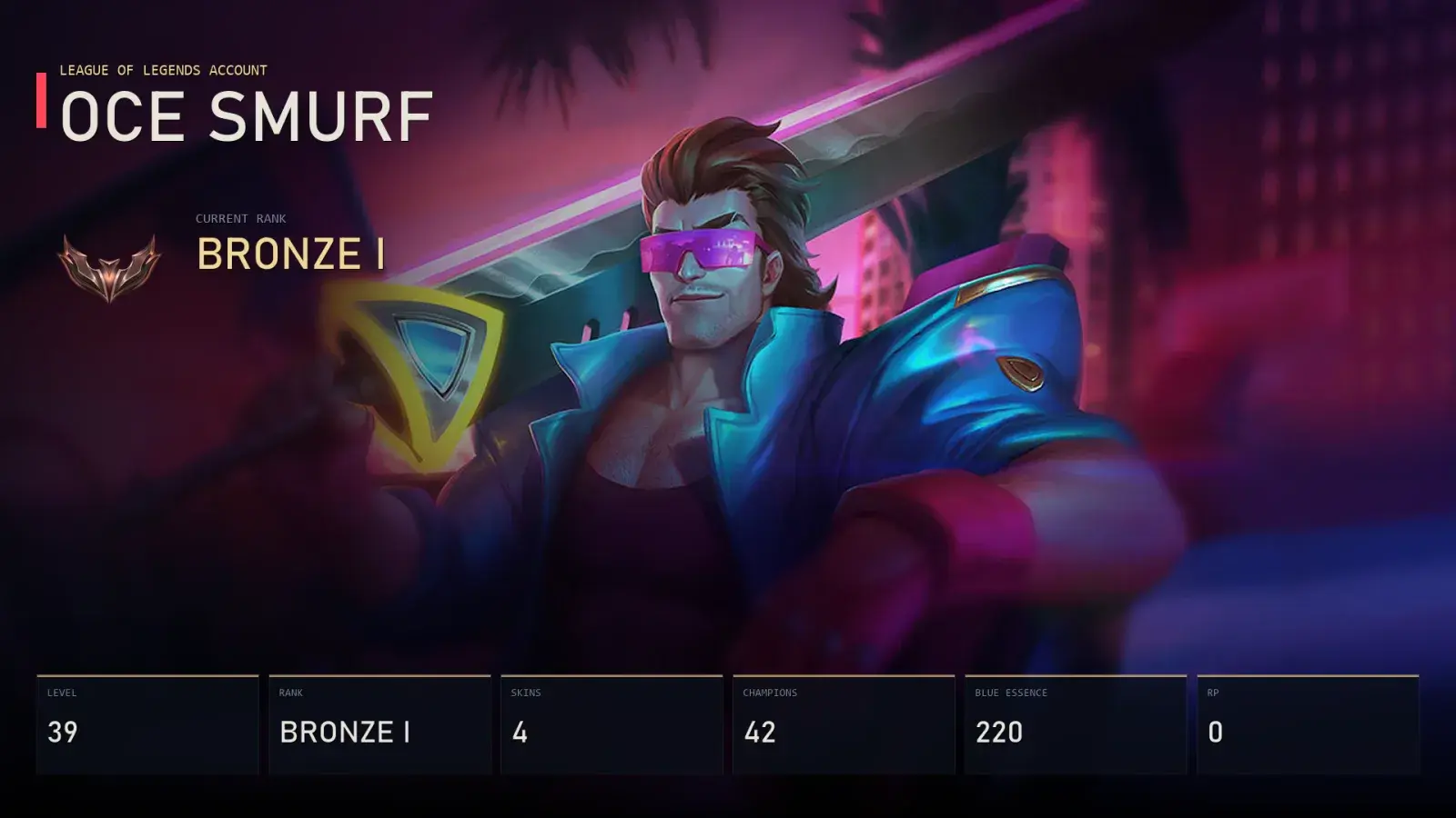 OCE | Demacia Vice Garen | Woof and Lamb Kindred | Conqueror Alistar | Waterloo Miss Fortune | Bronze I | 4 Skin | 42 Champion — aperçu principal