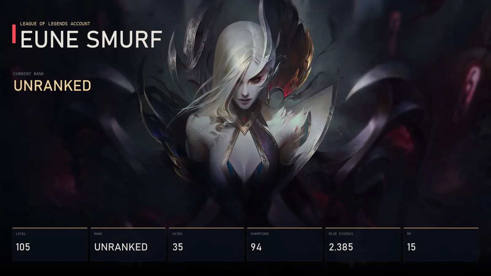 EUNE | Lv105 | Unranked | 35 Skin | 94 Champion — main preview