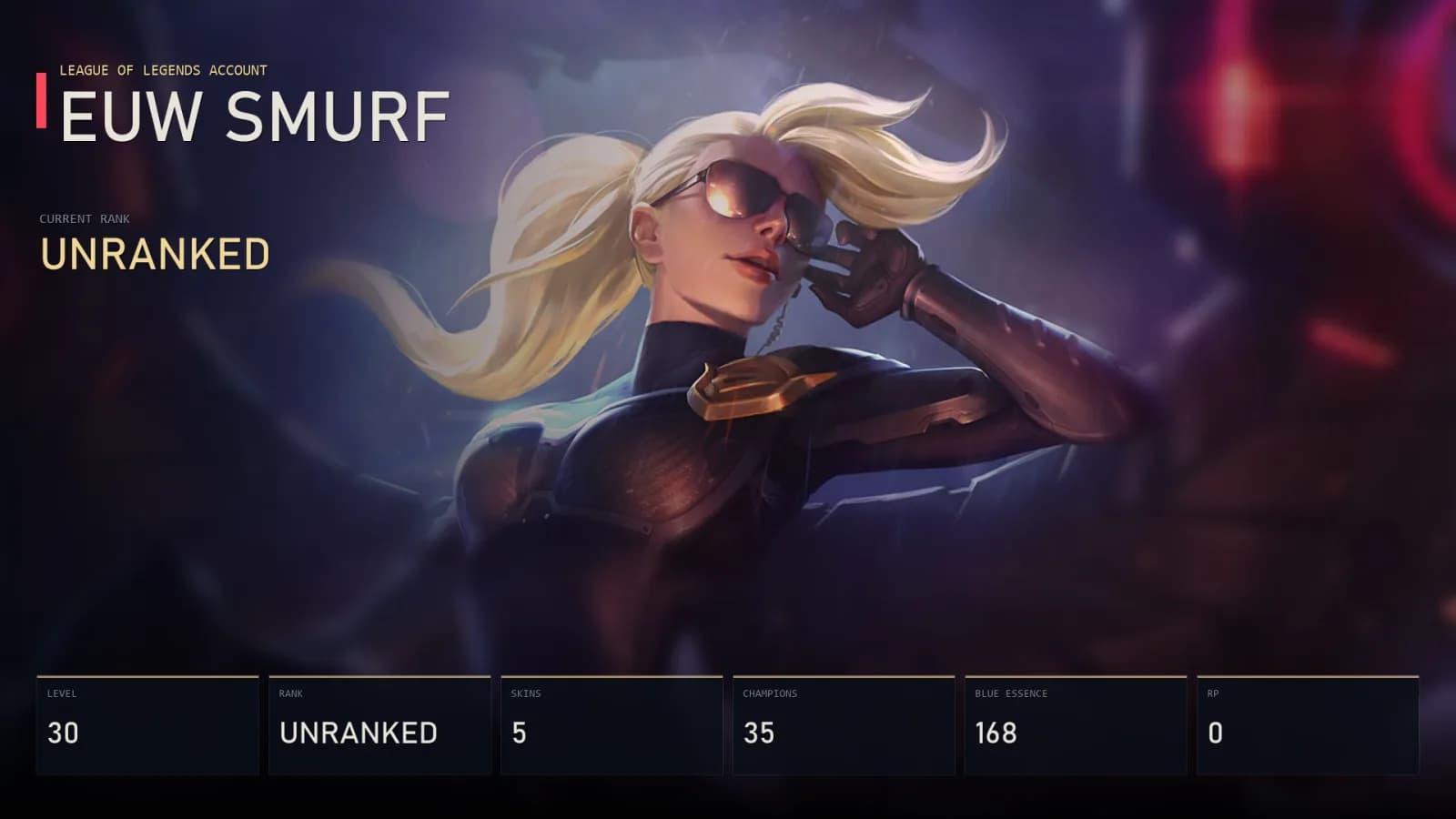EUW | Lv30 | Unranked | 5 Skin | 35 Champion — vista previa principal