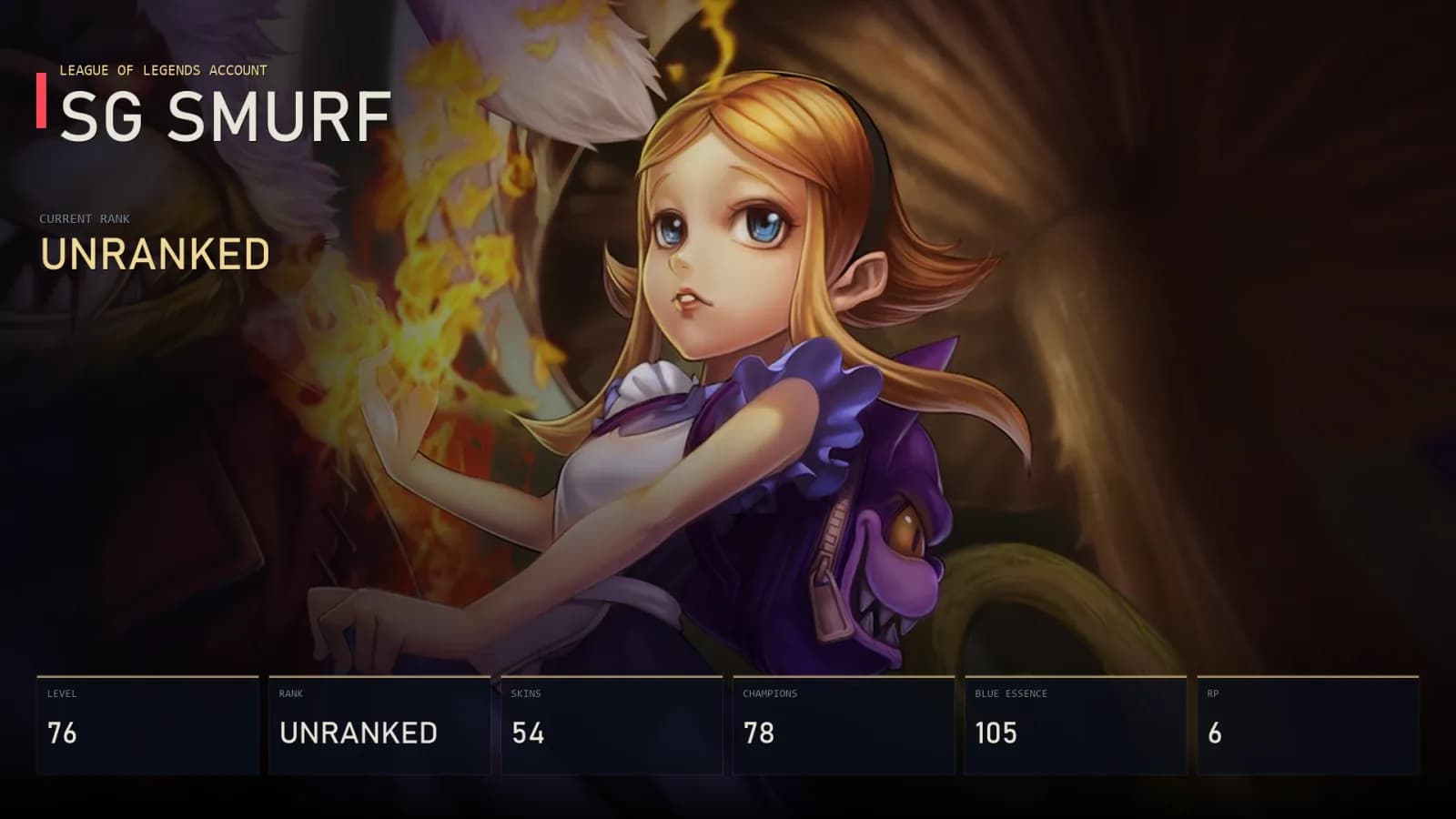 SG | Lv76 | Unranked | 54 Skin | 78 Champion — main preview
