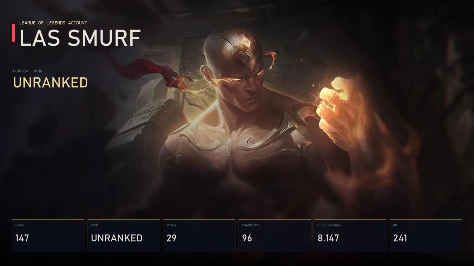 LAS | God Fist Lee Sin | Death Sworn Katarina | Warring Kingdoms Garen | iG Fiora | Debonair LeBlanc | Unranked | 29 Skin | 96 Champion — メインプレビュー