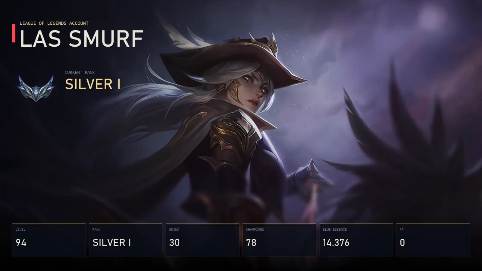 LAS | High Noon Ashe | Final Boss Veigar | Mythmaker Galio | T1 Lee Sin | Snow Day Graves | Winter Wonder Lulu | Silver I | 30 Skin | 78 Champion — pré-visualização principal