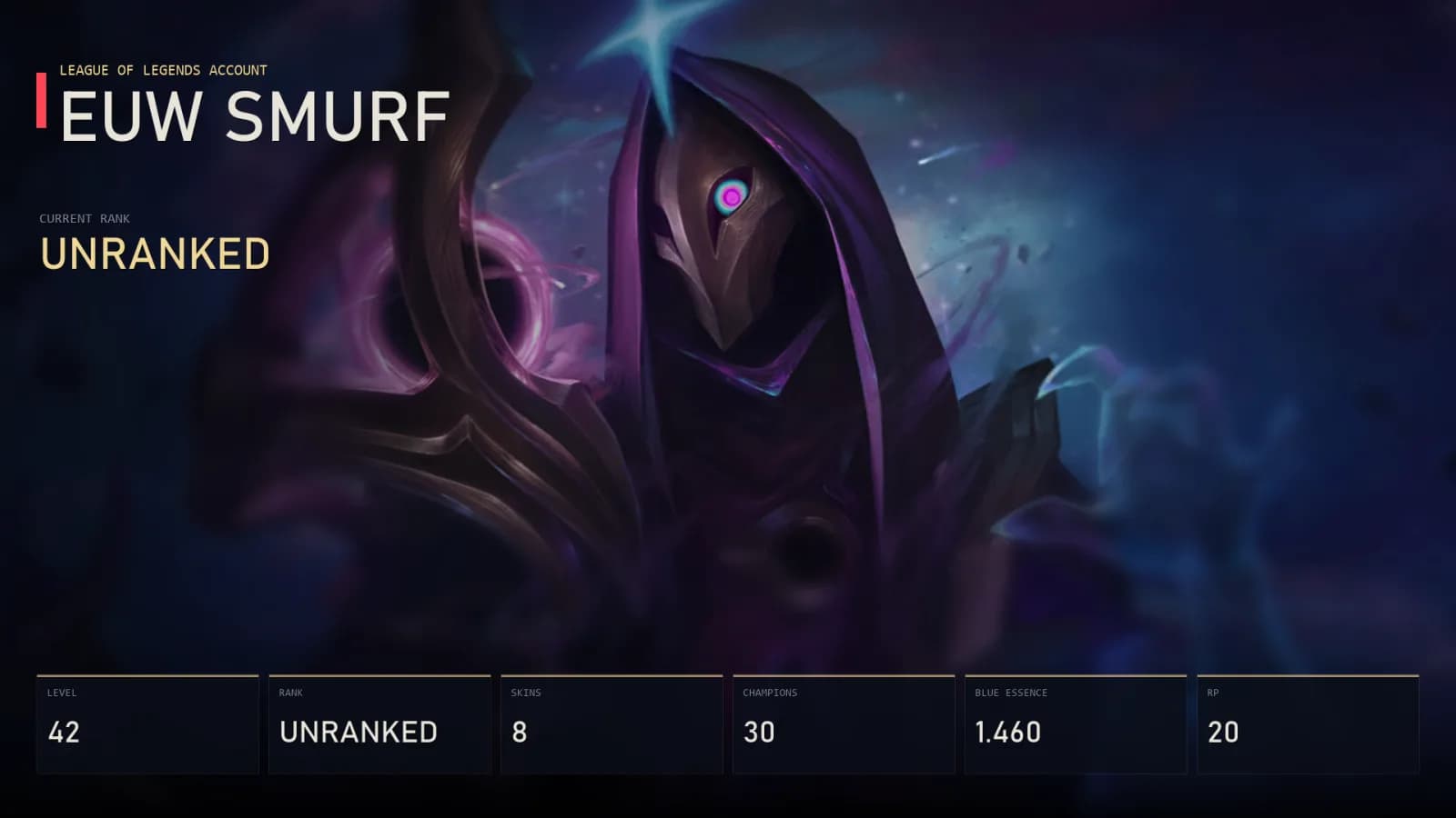 EUW | Lv42 | Unranked | 8 Skin | 30 Champion — main preview