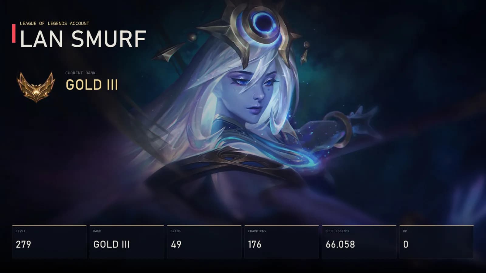 LAN | Lv279 | Gold III | 49 Skin | 176 Champion — main preview