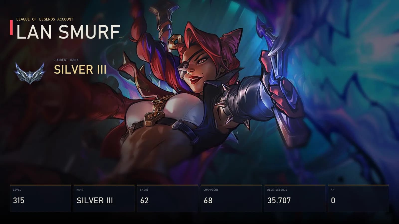 LAN | Lv315 | Silver III | 62 Skin | 68 Champion — main preview
